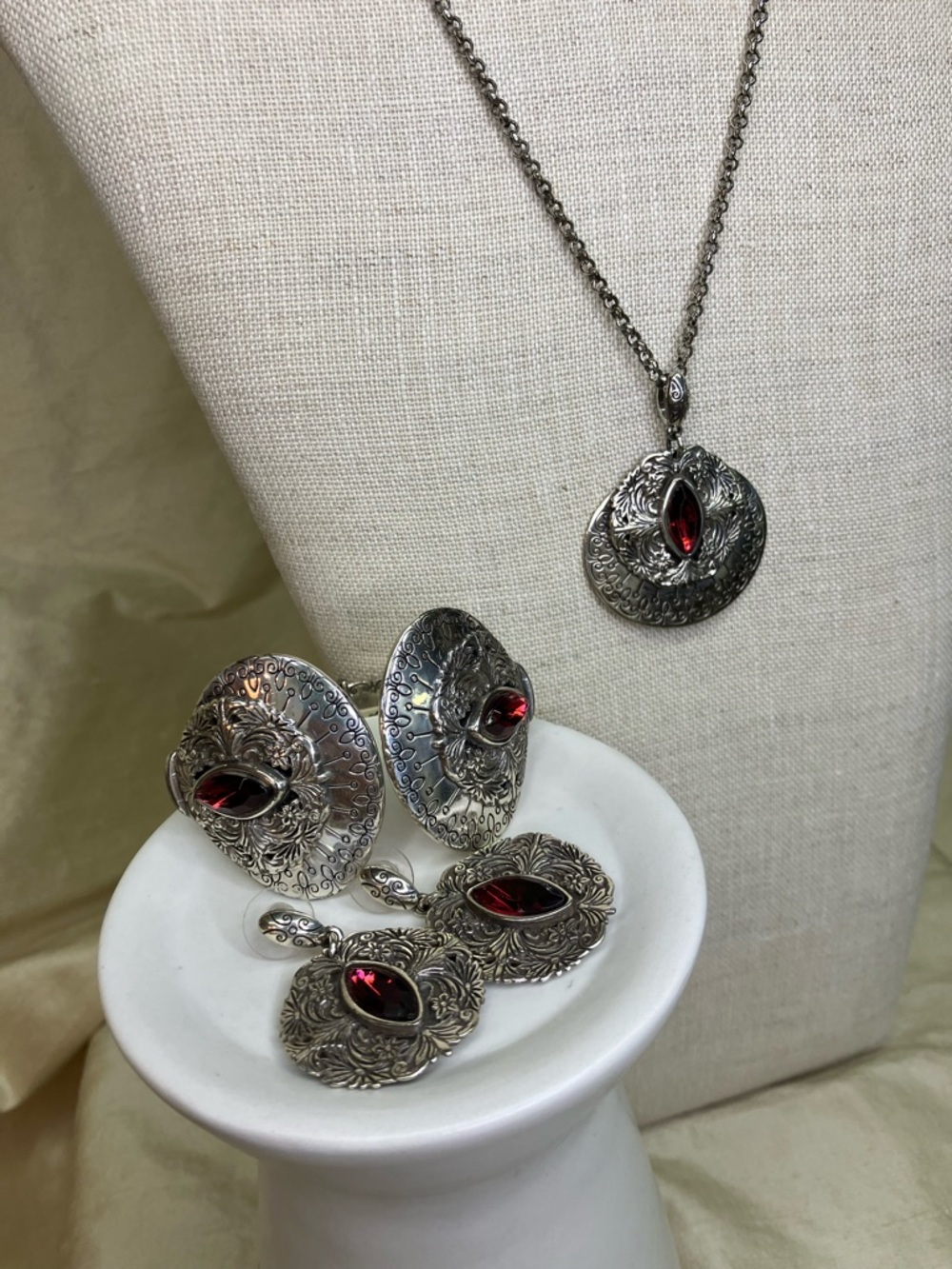 Brighton Silver and Red Three Piece Jewelry Set
